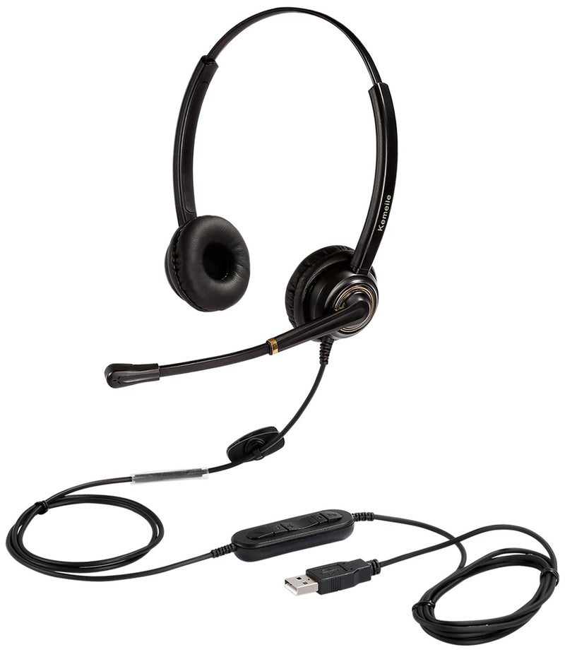 KEMEILE USB Headset with Microphone Noise Cancelling and Volume Controls, Computer PC Headphone with Voice Recognition Mic Works for Dragon Teams Zoom Skype Softphones Conference Calls Online Education etc - Image 1
